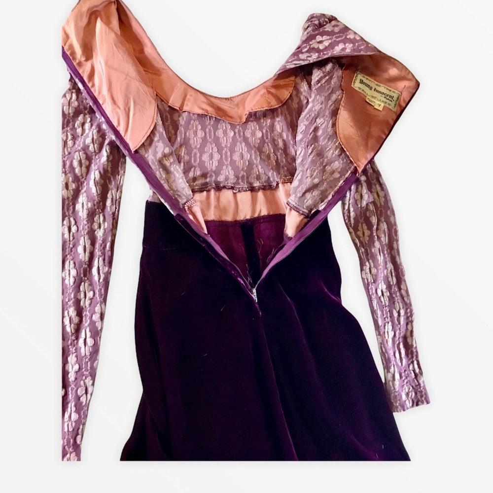 Vintage 70’s Young Inoccent Granny Core Dress Plum w/Purple Velvet Maxi - Picture 6 of 16